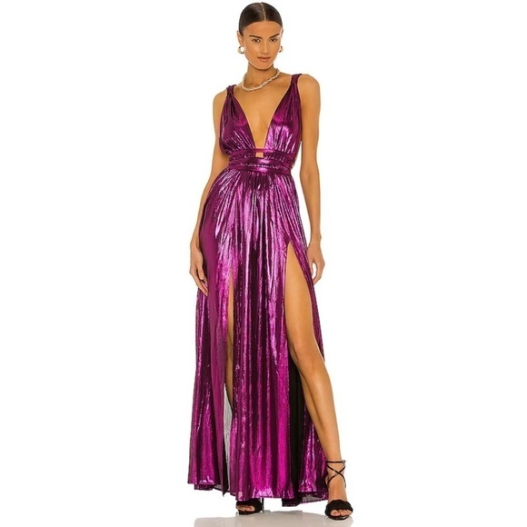 Bronx and Banco Goddess Metallic Maxi Dress Fuchsia Pink XL Formal Evening - Picture 1 of 9